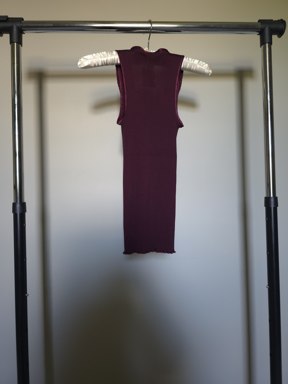 Salomay Silk Stretchy Burgundy Tank with Ruffle Trim - Picture 15 of 15
